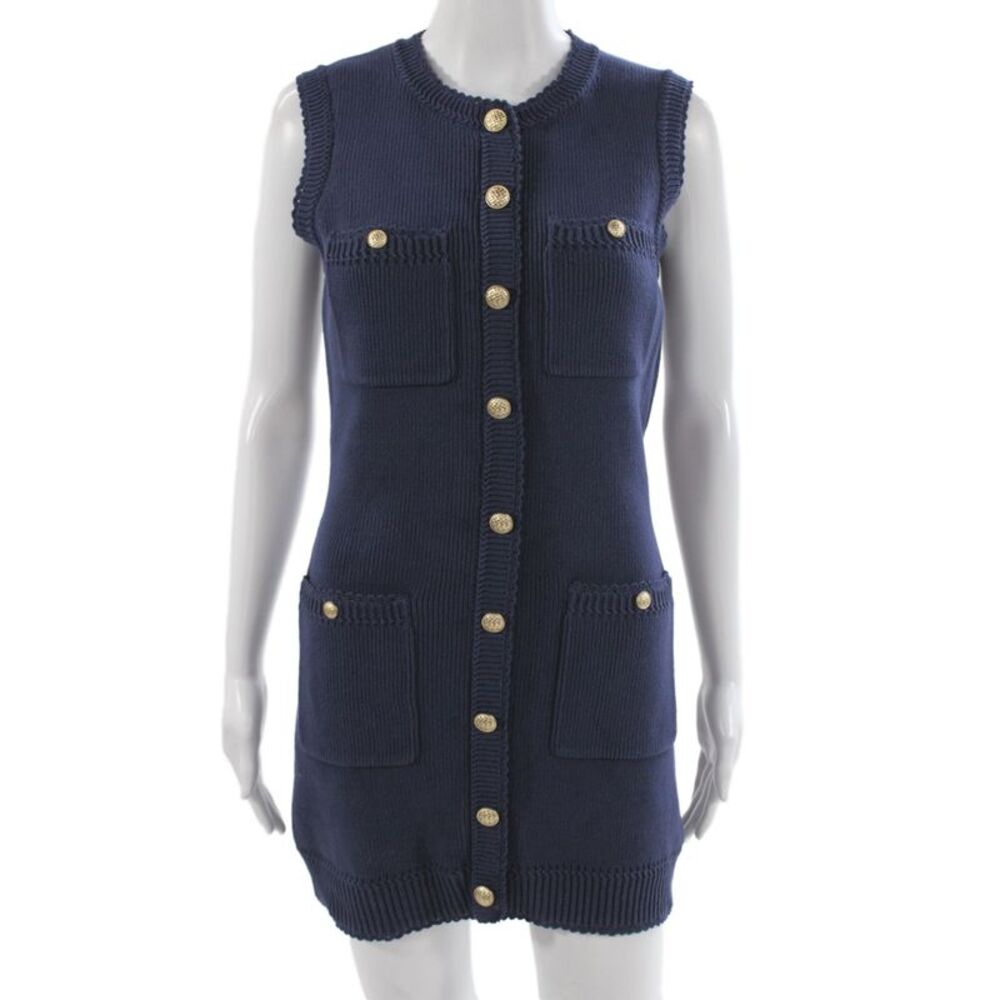 Reformation Women Mini Dress Blue Cotton Sleeveless Crew Neck Size S
